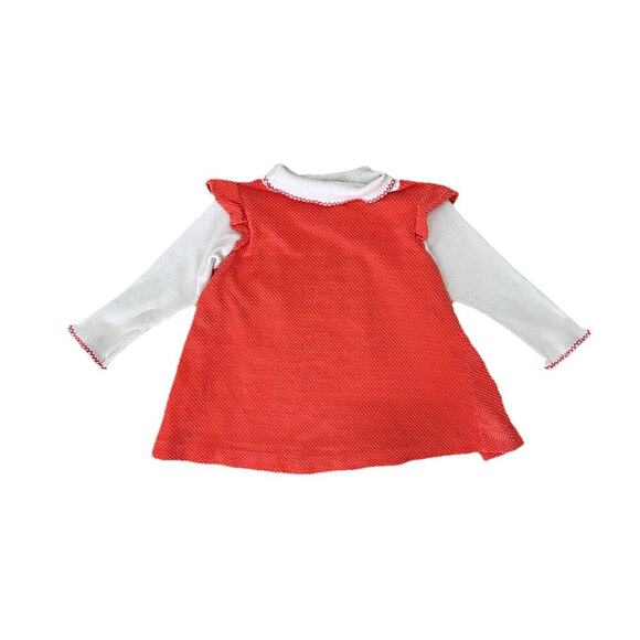 Vintage 1970s Carters Baby Girl Dress Orange White Polka Dot Turtle Neck Flower - Picture 6 of 6